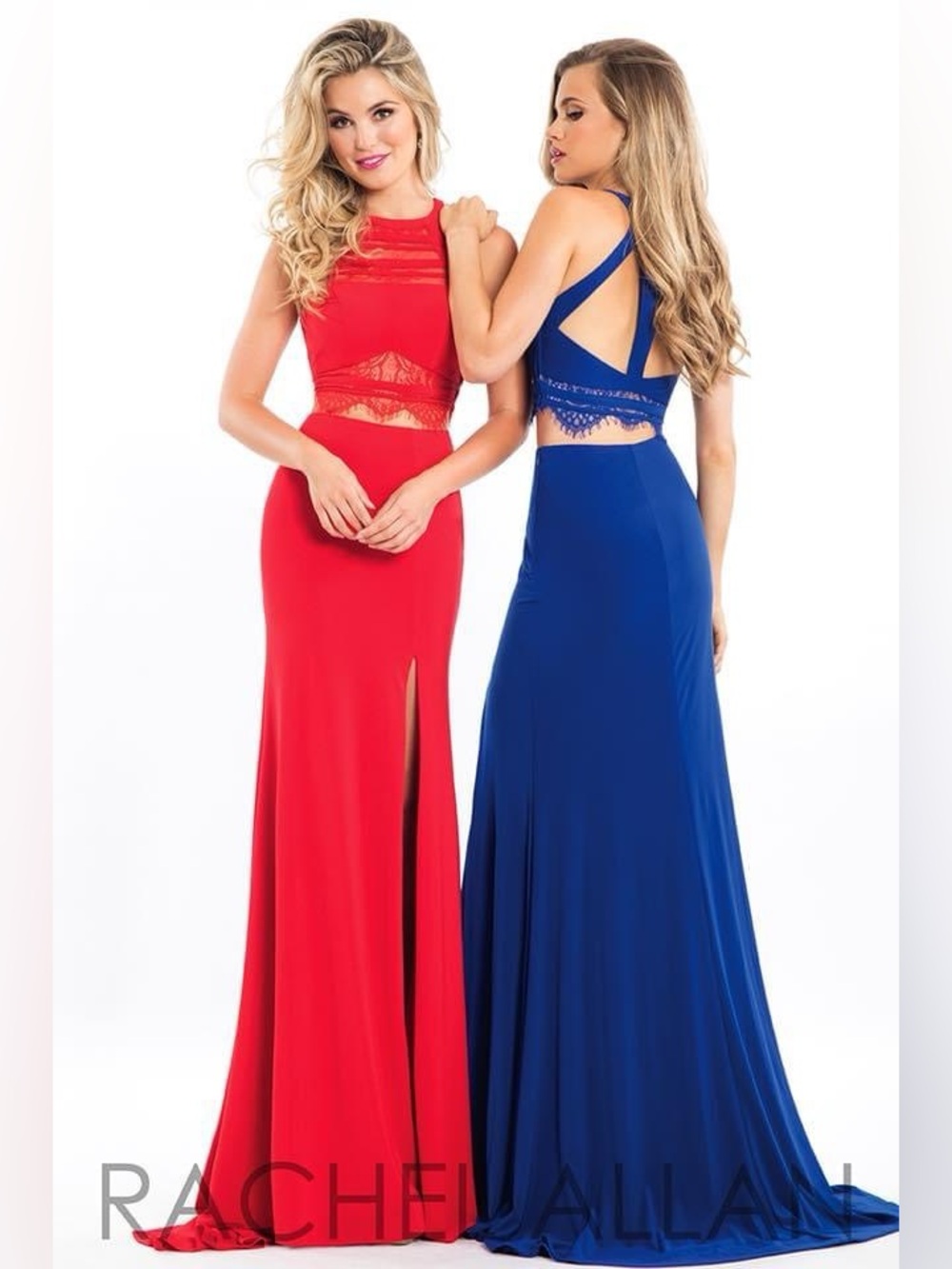 Rachel Allan Red  Two-Piece Lace-Accent Prom Gowns